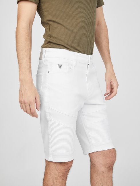 Guess Brendan Moto Short En Jean Délavé Blanc Destory