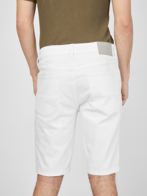 Guess Brendan Moto Short En Jean Délavé Blanc Destory