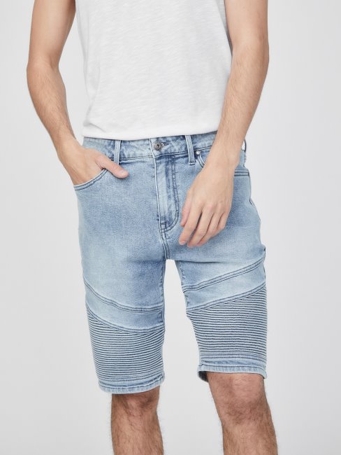 Eco Brendan Moto Short En Jean Délavé Clair Guess