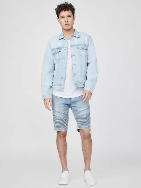 Eco Brendan Moto Short En Jean Délavé Clair Guess