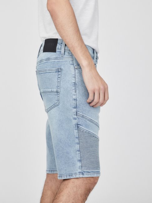 Eco Brendan Moto Short En Jean Délavé Clair Guess