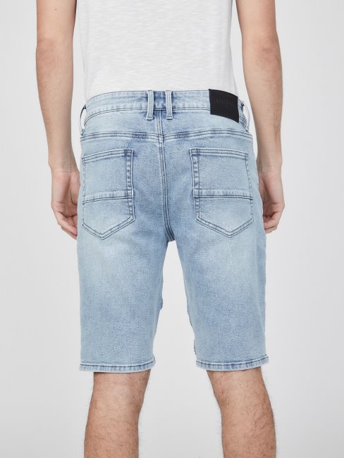 Eco Brendan Moto Short En Jean Délavé Clair Guess