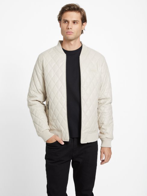 Guess Vintage Veste En Similicuir Matelassé Peter Blanc