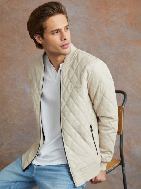 Guess Vintage Veste En Similicuir Matelassé Peter Blanc