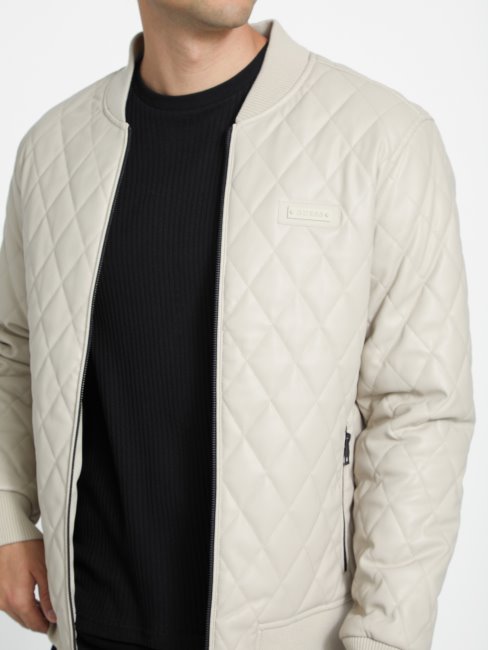 Guess Vintage Veste En Similicuir Matelassé Peter Blanc