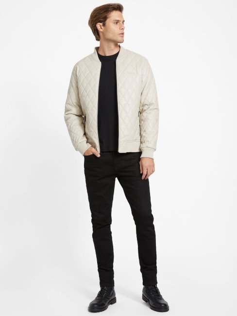 Guess Vintage Veste En Similicuir Matelassé Peter Blanc