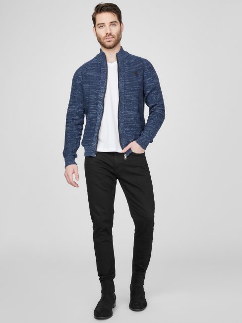 Chet Pull Col Montant Chiné Soie Bleu Guess