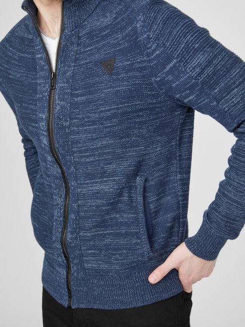 Chet Pull Col Montant Chiné Soie Bleu Guess