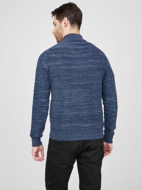 Chet Pull Col Montant Chiné Soie Bleu Guess