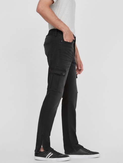 Pantalon Cargo Kayden à Revers Zippé Guess Noir Délavé