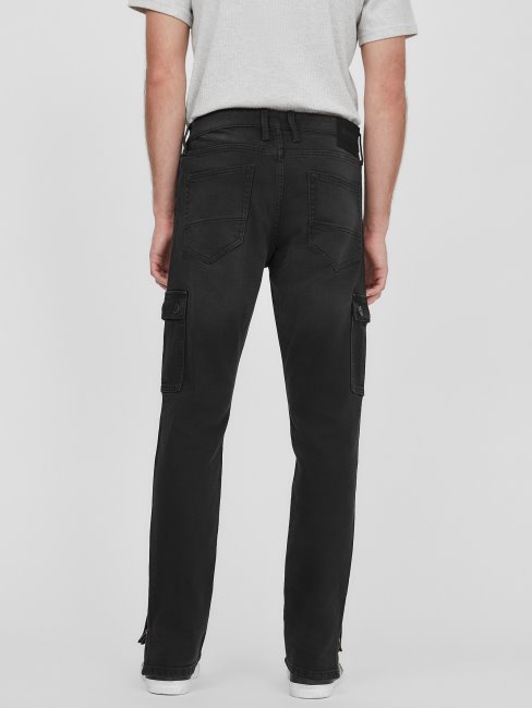 Pantalon Cargo Kayden à Revers Zippé Guess Noir Délavé