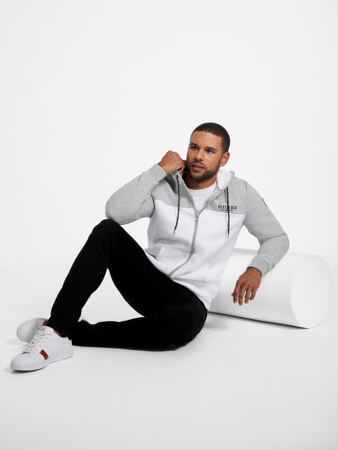 Sweat à Capuche Zippé Gris Clair Chiné Thorn Color-block Guess