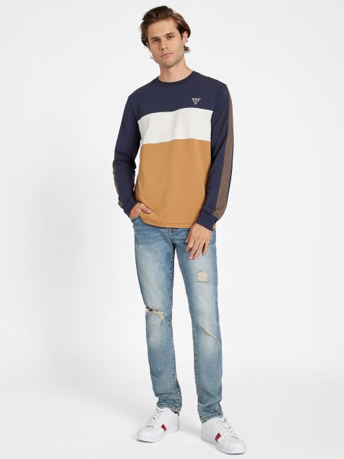 Guess Eco Arto Pull Ras Du Cou Color-block Marron Topaze Multi