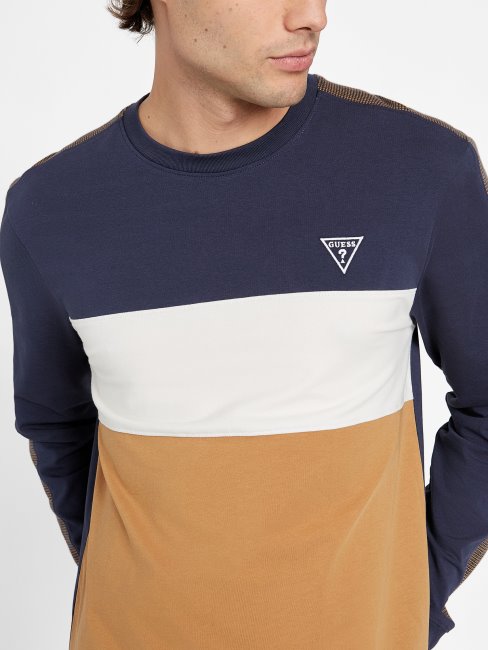 Guess Eco Arto Pull Ras Du Cou Color-block Marron Topaze Multi