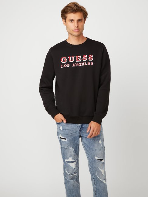 Pull Porter Logo Brodé Noir Jet Guess