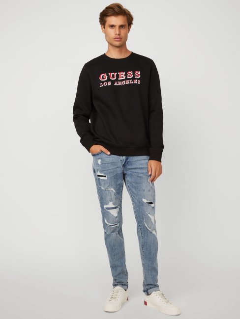 Pull Porter Logo Brodé Noir Jet Guess