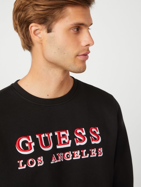 Pull Porter Logo Brodé Noir Jet Guess