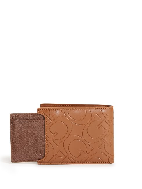 Portefeuille à Deux Volets Avec Logo En Creux Guess Marron