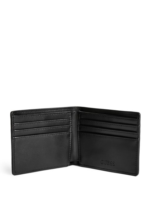 Portefeuille Mince à Deux Volets Et à Rayures Charbon Guess