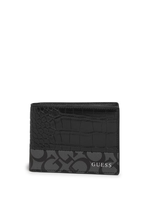 Portefeuille à Deux Volets Croco Et Logo Carter Noir Guess