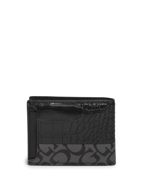 Portefeuille à Deux Volets Croco Et Logo Carter Noir Guess