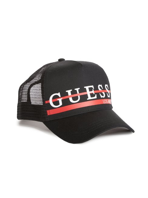Casquette Trucker Noire à Logo Rayé Guess