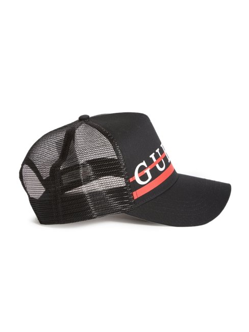 Casquette Trucker Noire à Logo Rayé Guess