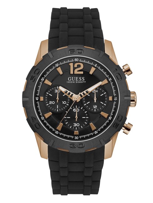 Montre En Silicone Noir Et Or Rose Guess No Color