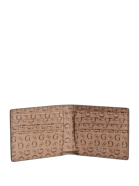 Portefeuille à Deux Volets Et Rayures Logo Marron Guess