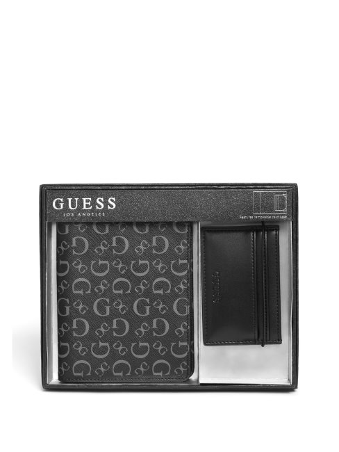étui à Passeport Logo Coffret Cadeau Guess Noir