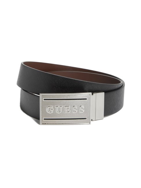 Guess Ceinture Noire à Boucle Logo Texturé