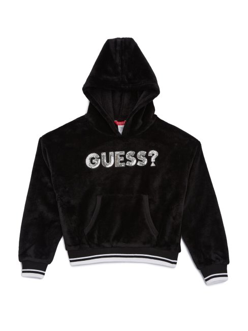 Guess Noir Robby Velours Logo Sweat à Capuche (7-14)