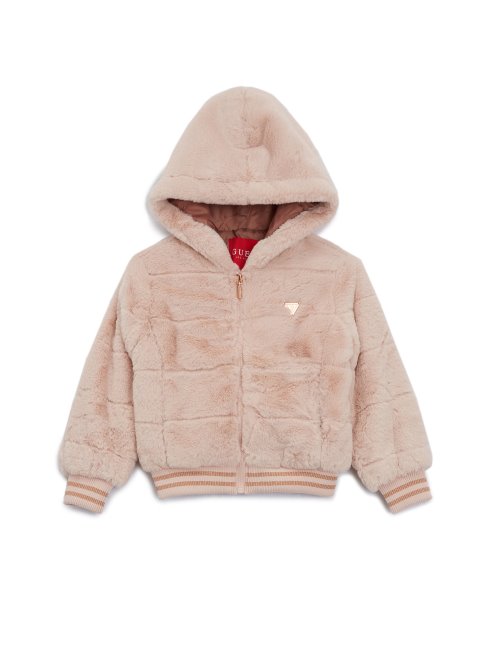 Veste Rose Bay à Capuche En Fausse Fourrure (7-14) Guess