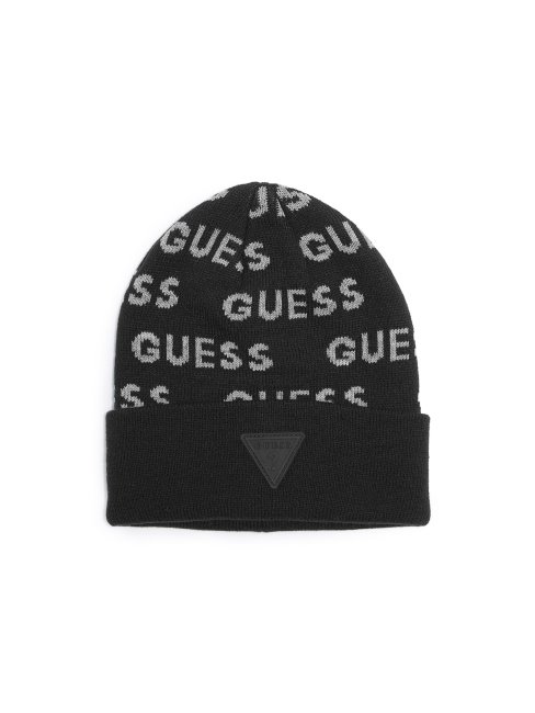 Bonnet Noir Texte Logo Guess Allover