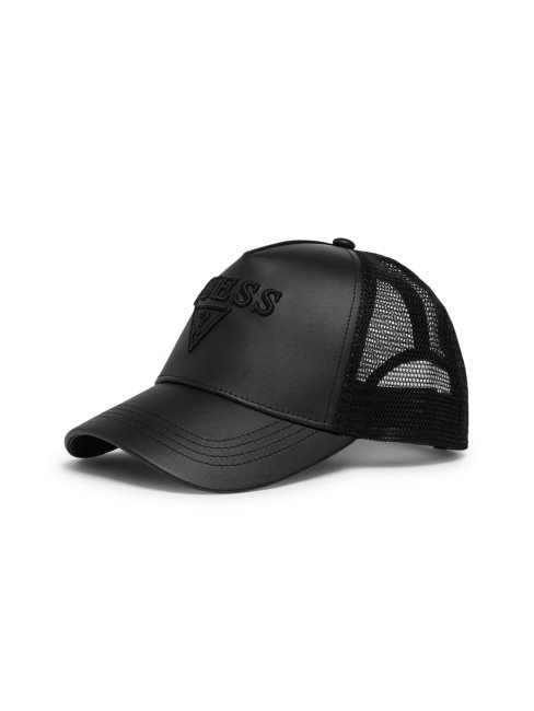 Guess Noir Casquette Trucker Max En Similicuir Avec Logo