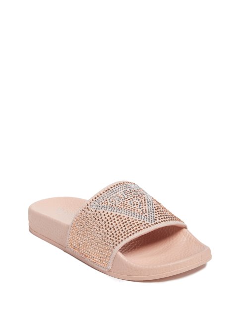Guess Blush Sucre Strass Logo Sandales à Enfiler