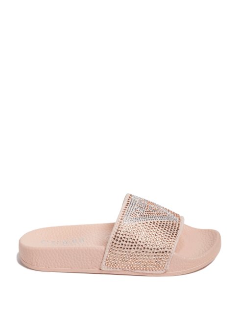 Guess Blush Sucre Strass Logo Sandales à Enfiler