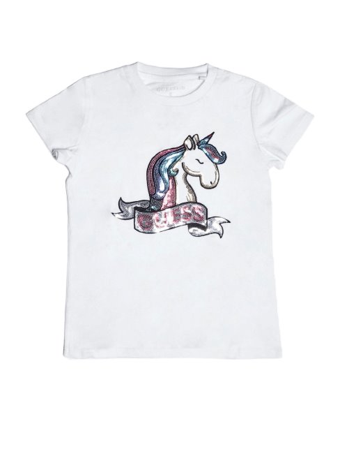 Tee Shirt Guess Jenni Graphique Licorne (7-16) Blanc Vrai