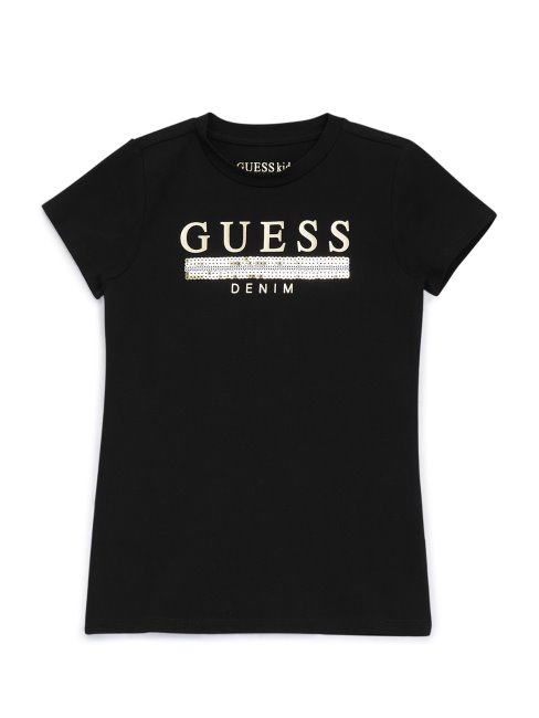 T-shirt à Sequins Sterling Noir De Jais (7-14) Guess