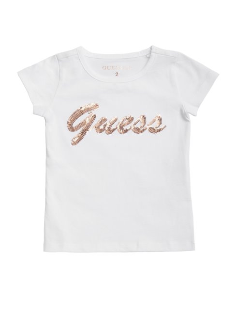 Tee Shirt Guess Malika Logo Surdimensionné (2-6) Vrai Blanc