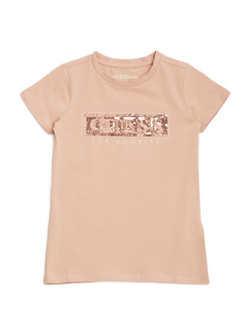 T-shirt Logo Sequins Acier (7-14) Guess Rose Brillant