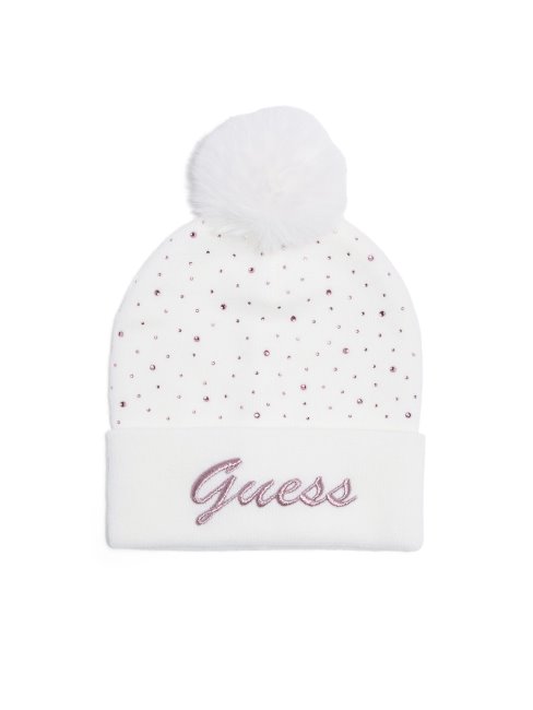 Bonnet à Pompon Logo Strass Crème Guess
