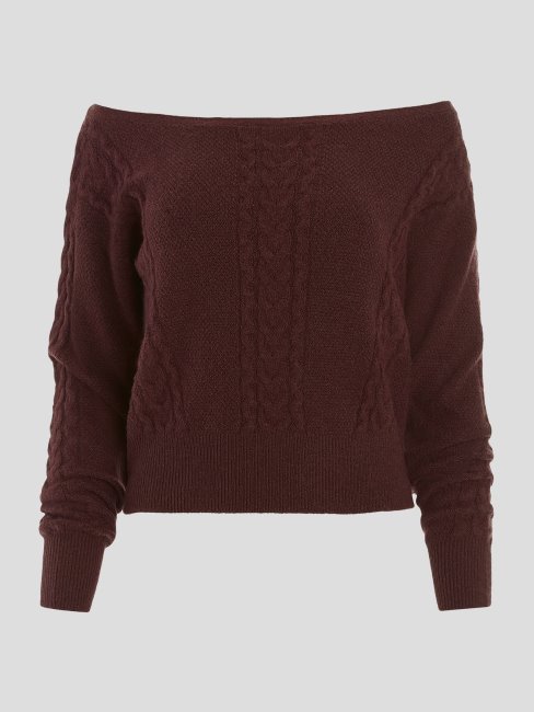 Pure Choco Guess Teresa Pull En Mailles Torsadées Mélangées