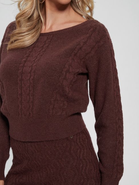 Pure Choco Guess Teresa Pull En Mailles Torsadées Mélangées