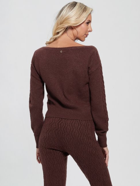 Pure Choco Guess Teresa Pull En Mailles Torsadées Mélangées