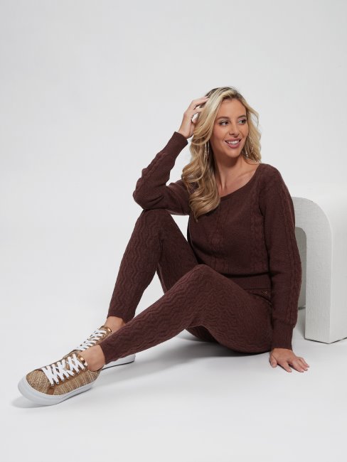 Guess Pure Leggings Torsadés En Laine Choco Blaire