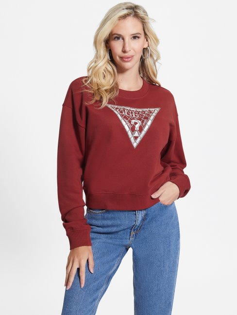 Guess Crystal Mesh Logo Sweat Jus De Betterave Rouge