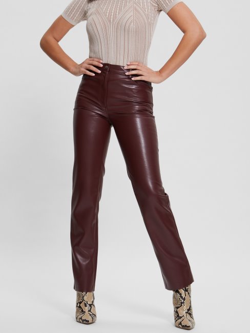 Guess Kelly Pantalon Droit En Similicuir Mystic Wine Multi