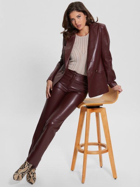Guess Kelly Pantalon Droit En Similicuir Mystic Wine Multi