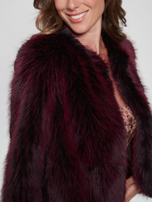 Bonnie Veste En Fausse Fourrure Combo Bordeaux Et Noir Guess